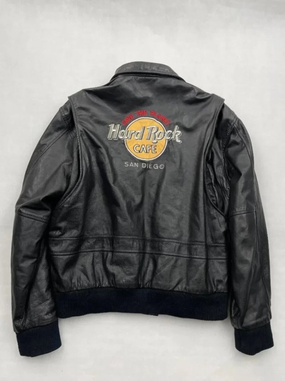 Vintage Hard Rock Cafe San Diego Leather Bomber Jacket Save The Planet Men's XL